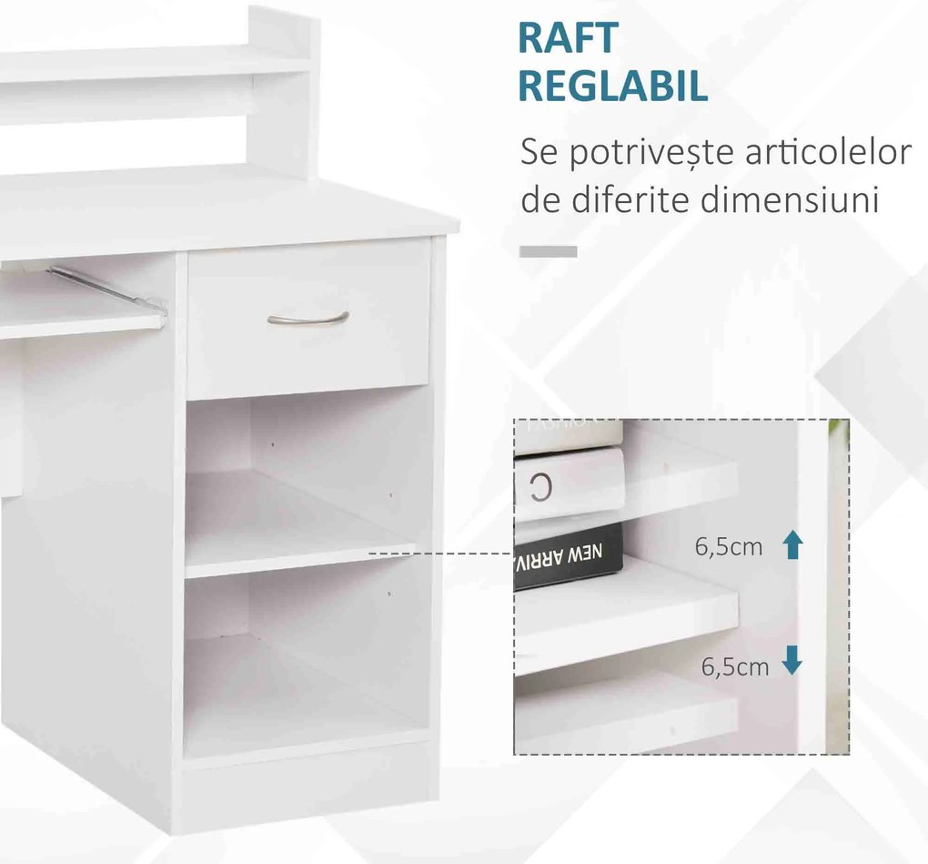 HOMCOM Birou Modern pentru Calculator Spațiu de Lucru Optimizat 104x48x95.5 cm Design Elegant în Alb | Aosom Romania