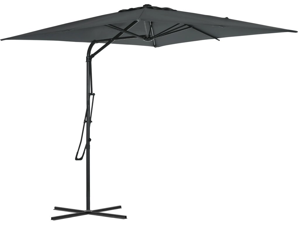Outsunny Umbrelă de soare pătrată de exterior 2,5 x 2,5 m, umbrelă de grădină protecție UV bază cruciformă inclusă gri închis | Aosom Romania