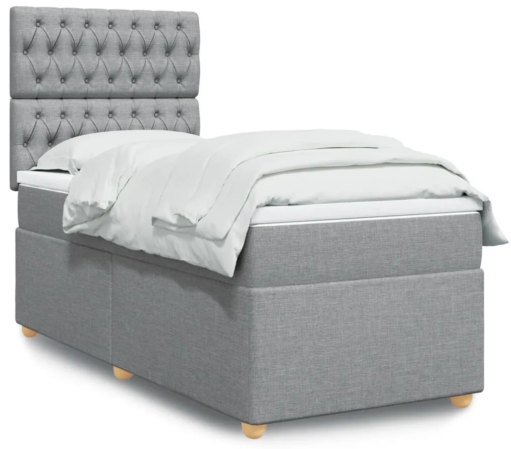 vidaXL Pat continental cu saltea, gri deschis, 80x200 cm, textil