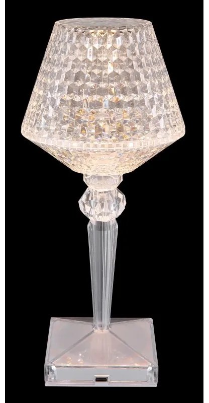 Lampa de masa cu baterii, plastic transparent cu efect de cristal Gixi alb