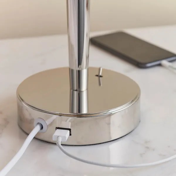 Lampă de masă cu port USB Endon 72175 SYON 1xE14/40W/230V crom lucios/bej