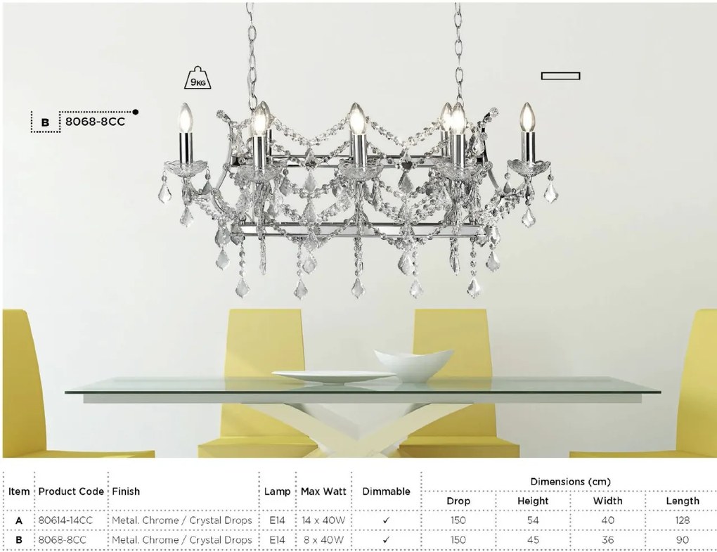 Lustra suspendata cristal design elegant Florence 14L 80614-14CC SRT