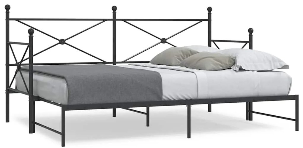 vidaXL Pat de zi cu șaia fără saltea Negru 90x200 cm Oțel