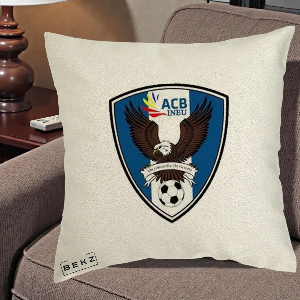 Perna Personalizata ACB Ineu Fotbal, 40x40 cm, Ecru, Husa Detasabila, Perna Inclusa, BEKZ®