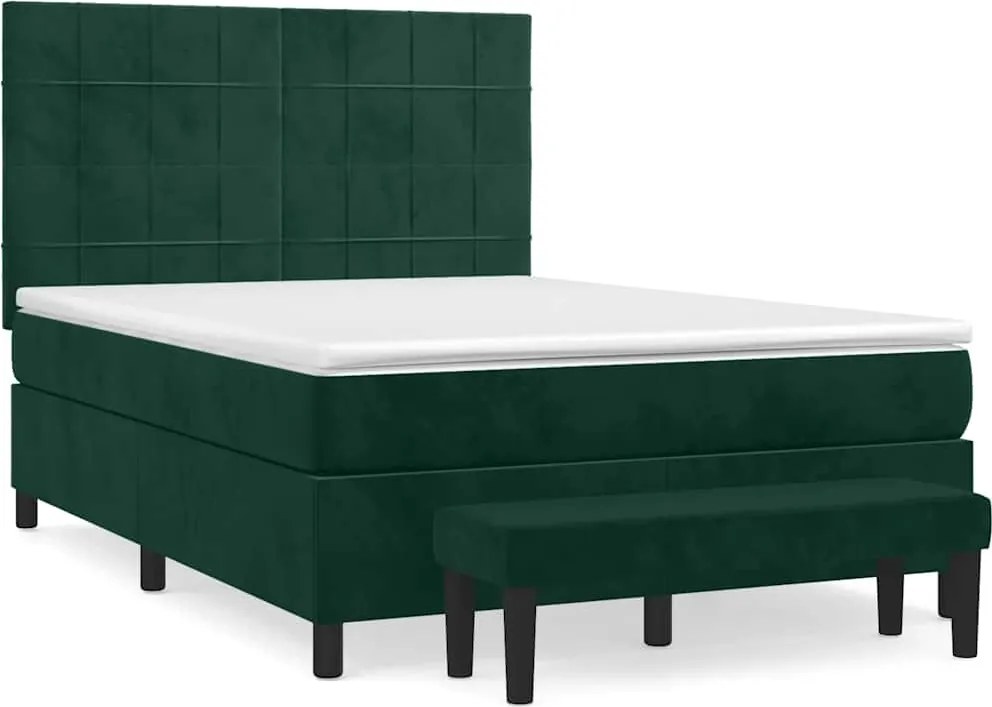 vidaXL Pat box spring cu saltea, verde închis, 140x200 cm, catifea
