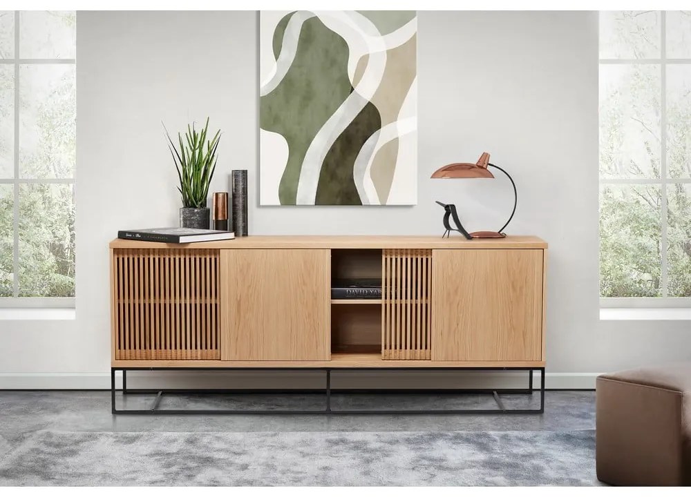 Comodă în culoare naturală joasă cu aspect de lemn de stejar 188x75 cm Ende – Woodman