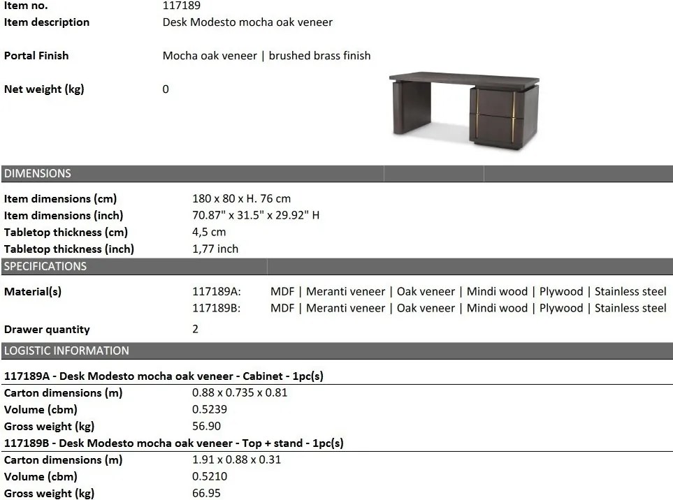 Birou design LUX Modesto, Mocha oak