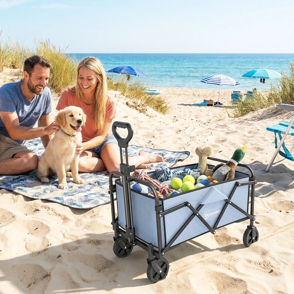 Outsunny Cărucior de Grădină Remorcă de Transport Pliabil pentru Toate Terenurile 66L Sarcină 68kg Mâner Reglabil 81 x 45 x 89 cm Gri | Aosom Romania