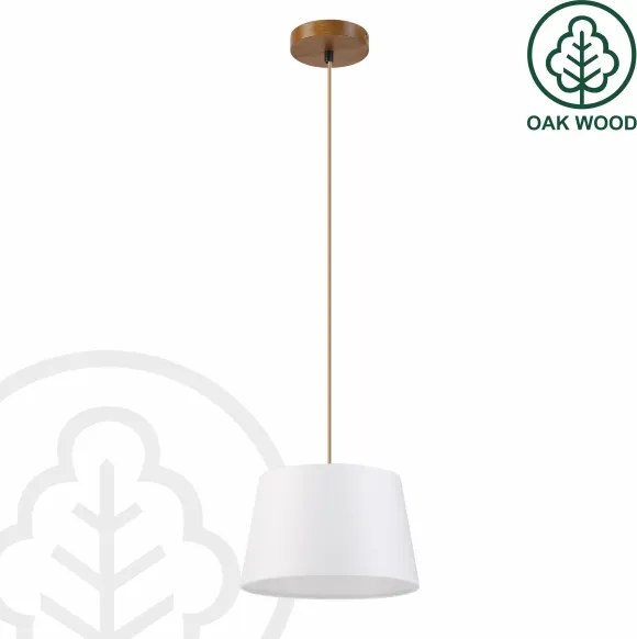 Lustră suspendată AIDA pe cablu, 1xE27/60W/230V, Ø 25 cm, stejar/maro/alb