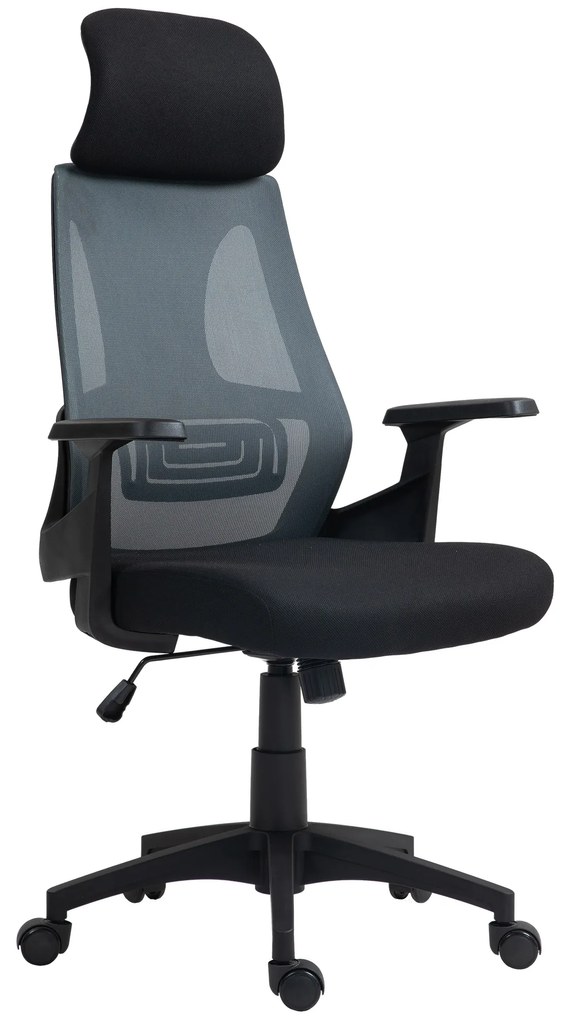 HOMCOM Scaun Ergonomic de Birou cu Suport Lombar, Tetieră și Înălțime Reglabilă, 66x58x115-123 cm, Negru | Aosom Romania