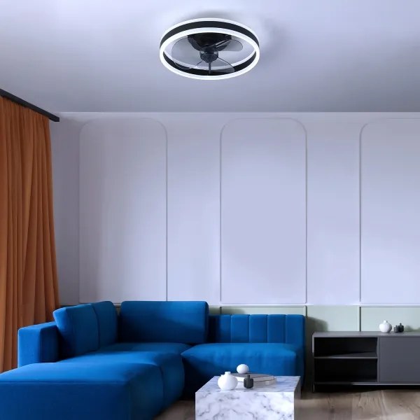 Brilagi-LED Lampă cu ventilator, dimabilă, LED 30W, 230V, 3000-6500K, negru+DO