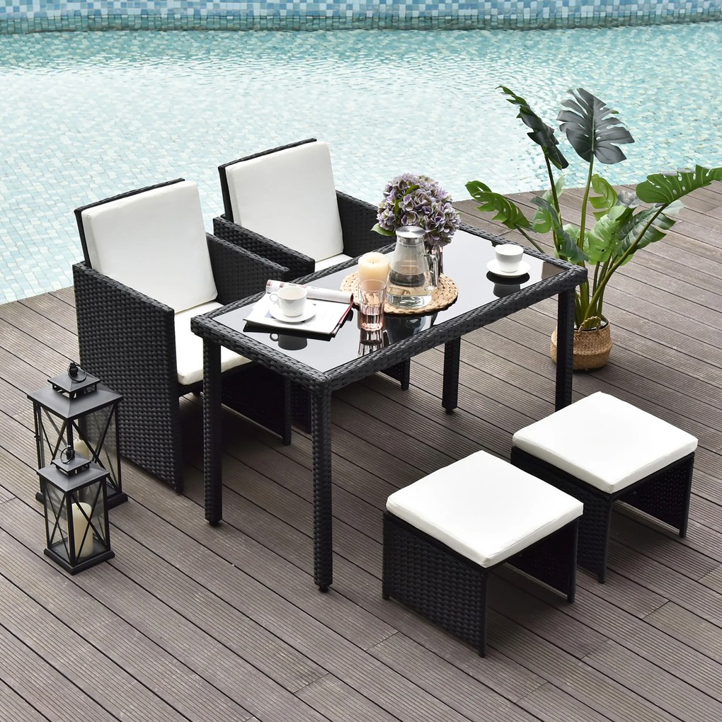 Set Mobila de Gradina Rattan 5 Buc Outsunny, cu Perne Combinate Rectangulare, Negru | Aosom Romania