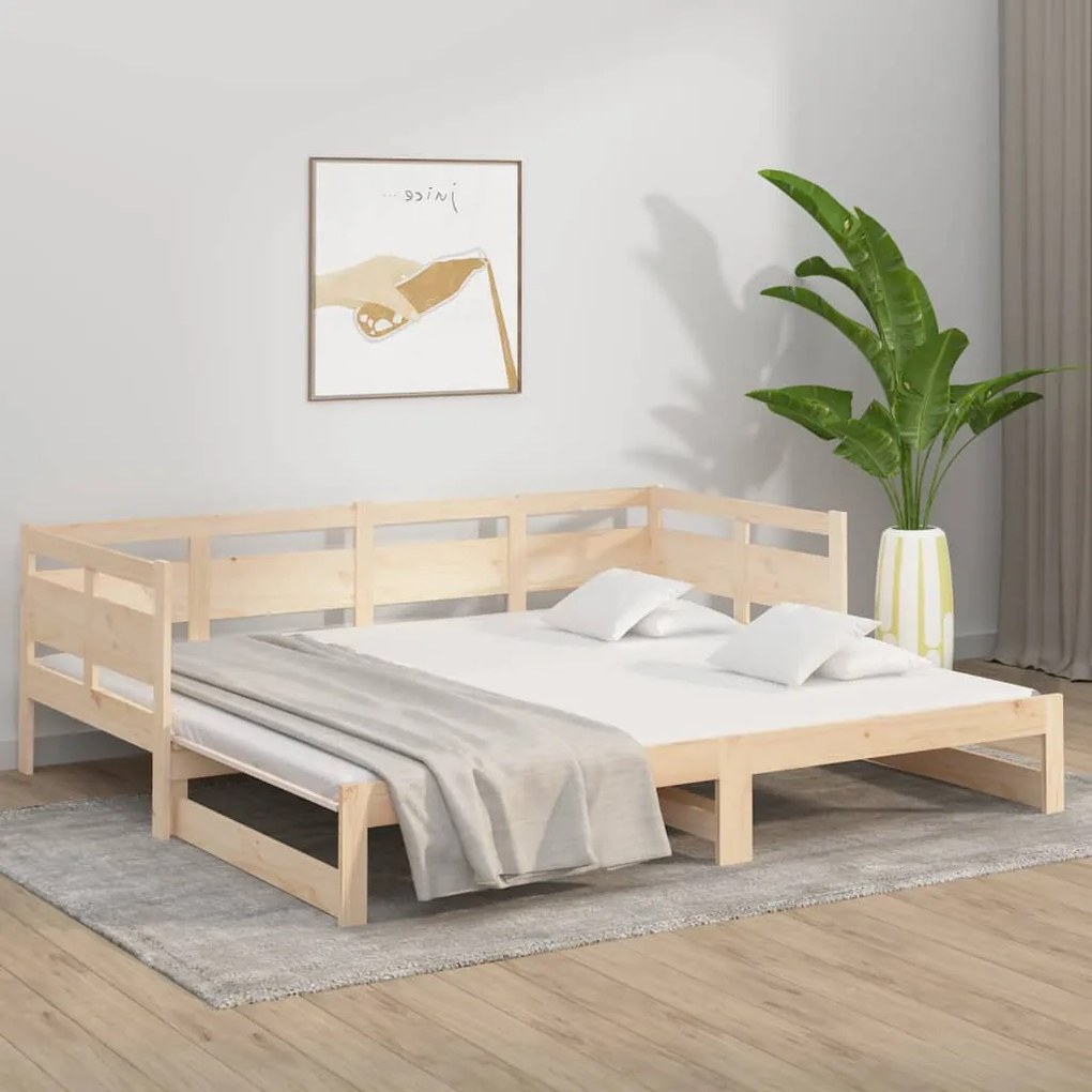 Pat de zi extensibil, 2x(80x200) cm, lemn masiv de pin Maro, 80 x 200 cm