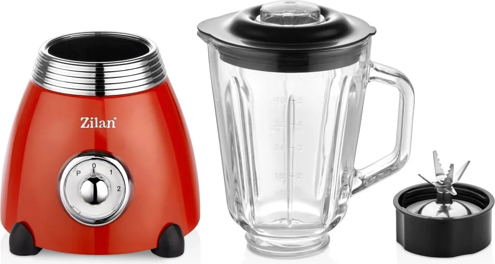 Blender RETRO Zilan ZLN7057 Rosu, capacitate 1.5 L, putere 500W, lame din otel