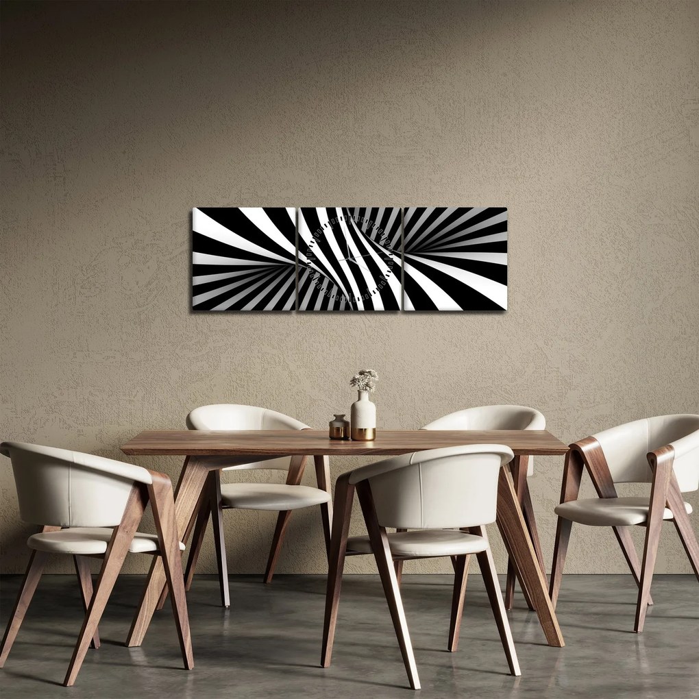Tablou abstract cu dungi de zebră (cu ceas) (90x30 cm)