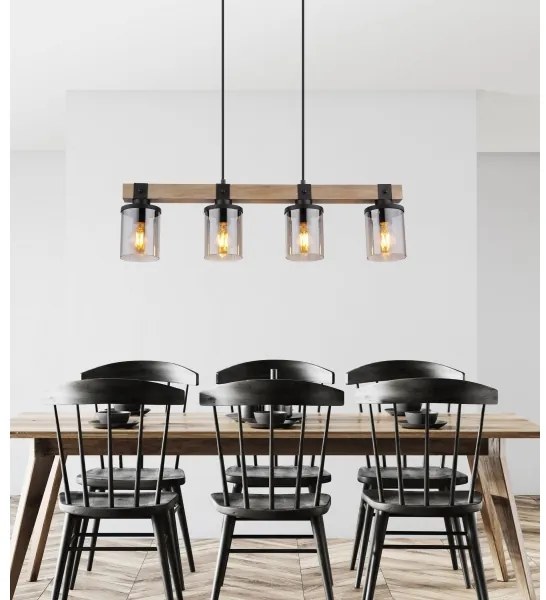 Brilagi - Lustră suspendată pe cablu VISTA 4xE27/60W/230V stejar