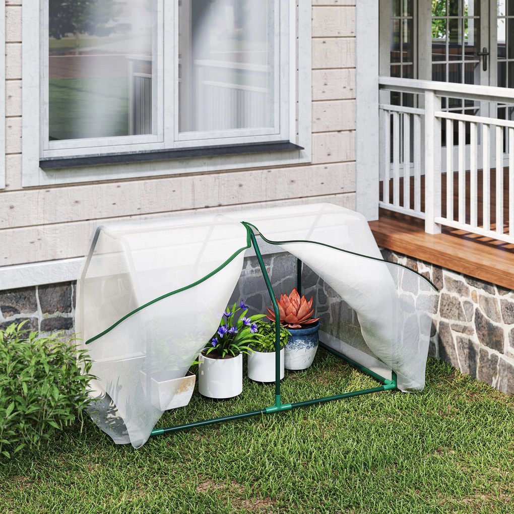 Mini Seră Outsunny pentru grădină și balcon din plastic PE și oțel cu închidere cu fermoar, 99x71x60 cm, de culoare alb transparent | Aosom Romania