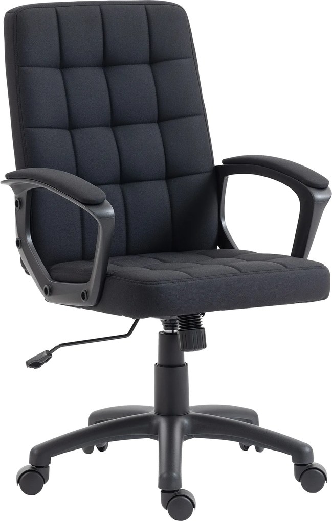 Vinsetto Scaun de birou rotativ tapițat în stofă cu aspect de in sintetic, înălțime reglabilă, basculant, spătar mediu, cotiere, negru | Aosom Romania