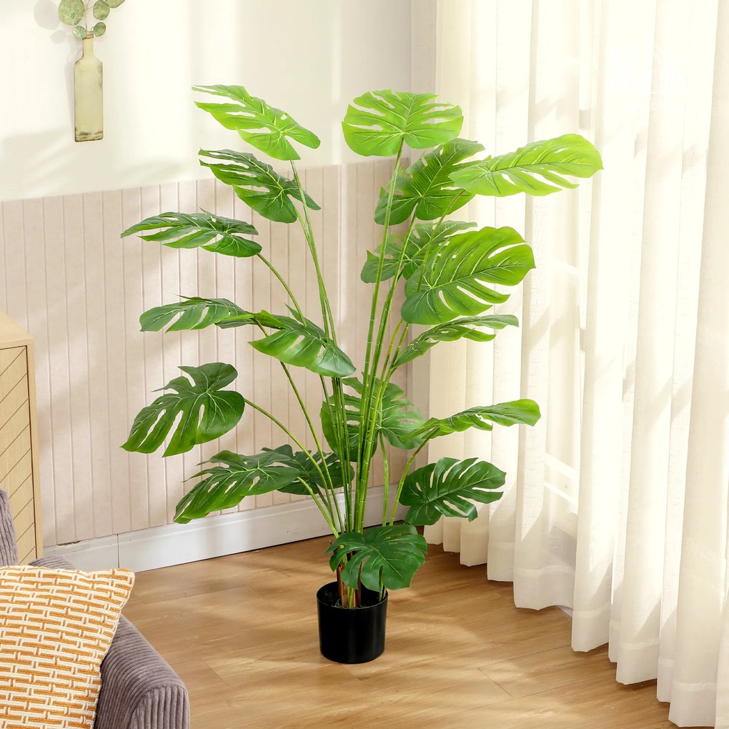 HOMCOM Plantă artificială arbore Monstera deliciosa cu ghiveci inclus înălțime 150 cm interior verde | Aosom Romania