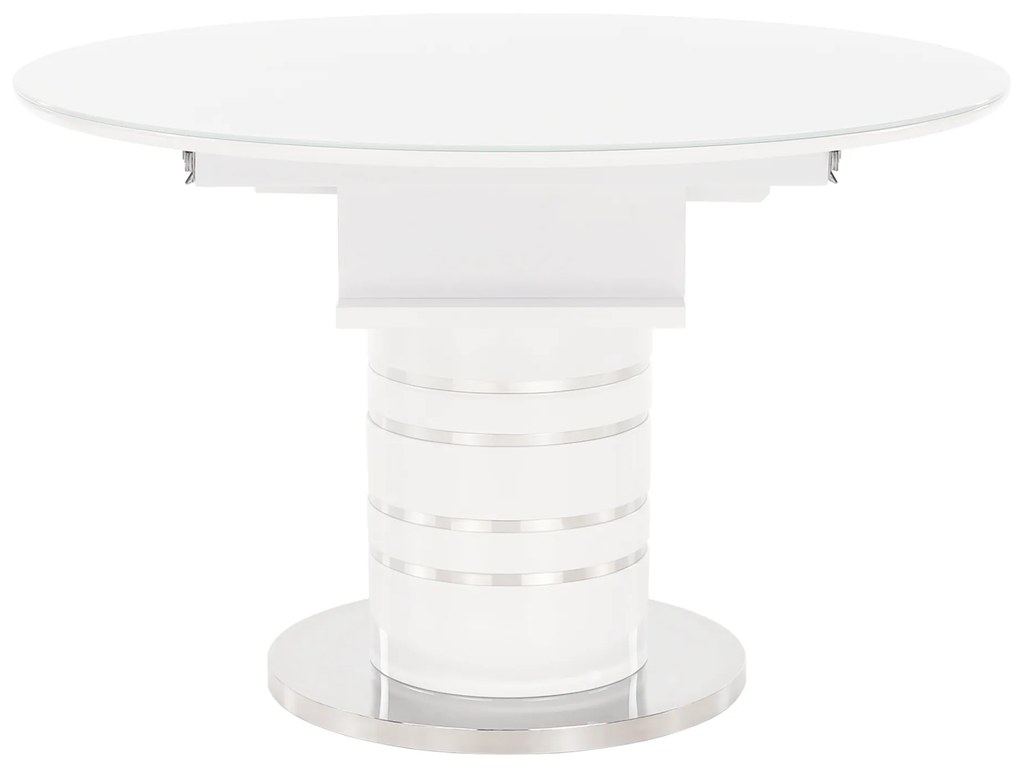 Masă dining extensibilă, alb extra lucios HG, diametru 120 cm, ZAMON