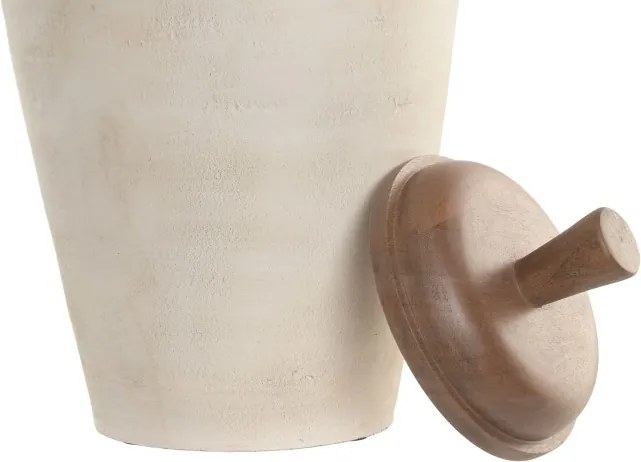 Vază decorativă tip tibor, stil rustic natural, culoare teracotă cu blat natur, din lemn de mango, „Tibor”