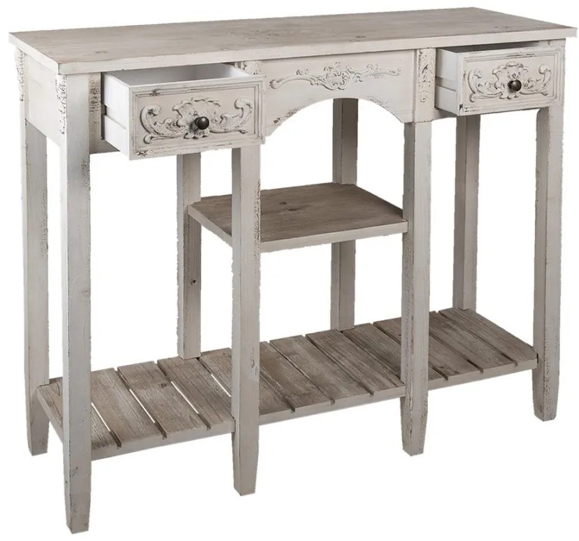 Consola alba, din lemn, 2 sertare, aspect vintage, Chantrelle