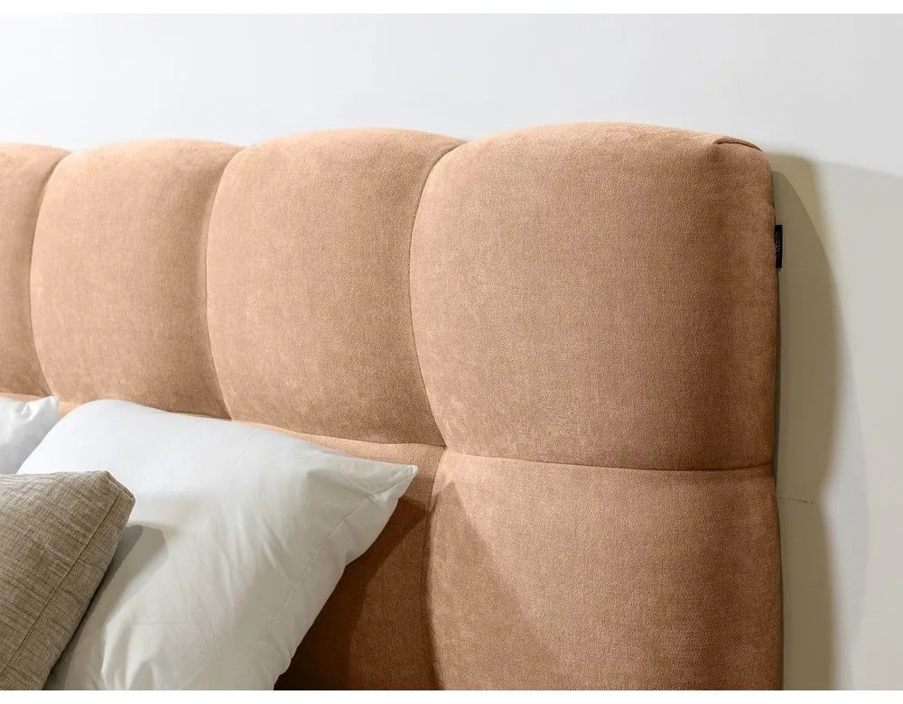 Pat matrimonial roz deschis tapițat cu somieră 160x200 cm Kumo – Bobochic Paris