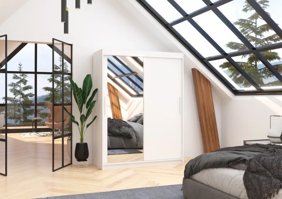 Dulap cu usi glisante si oglinda 150x200 cm, Bianco, ADRK Furniture (Culoare: Ciocolata)