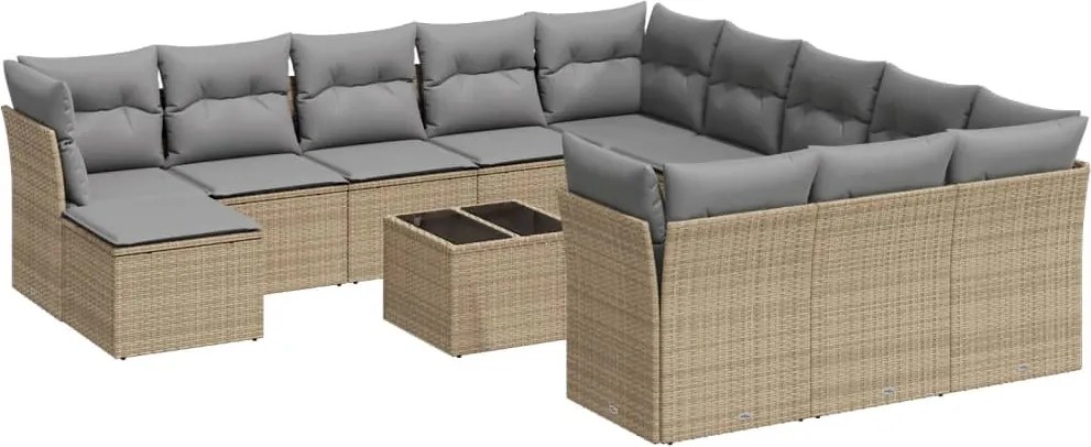 vidaXL Set canapele de grădină, 13 piese, cu perne, bej, poliratan