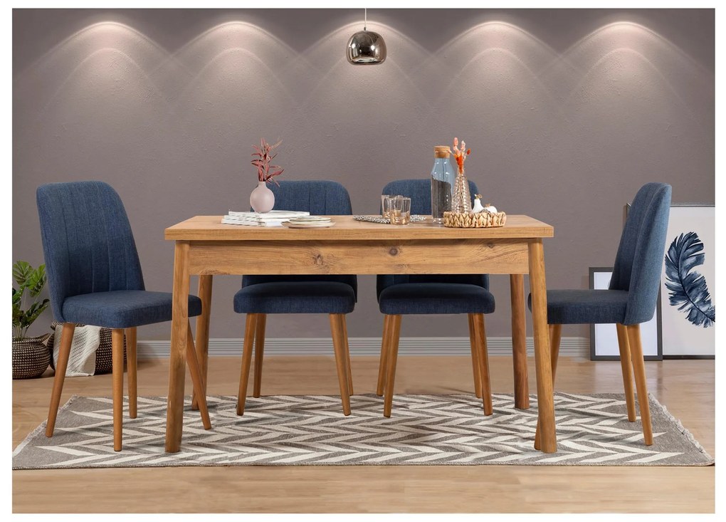 Set mobilier sufragerie Bimuvo 5 (pin atlantic + albastru marin) (pentru 4 persoane). 1095061