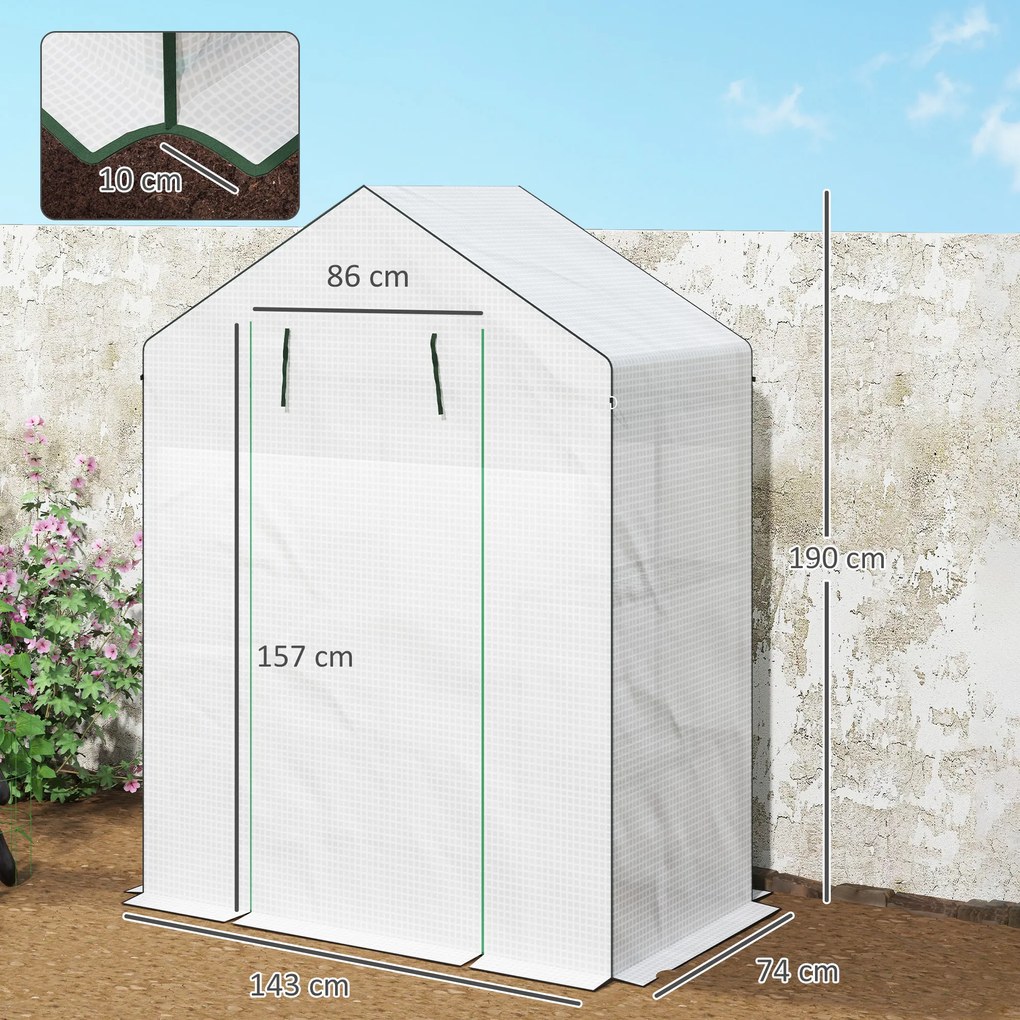 Outsunny Seră de grădină cu 1 ușă 1 fereastră rafturi 3 niveluri pentru Legume Plante Flori Pânză PE 143 x 74 x 190 cm alb | Aosom Romania