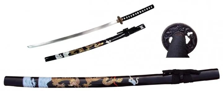 Sabie decorativa katana cu suport Dragonul Lijiang - Negru 104 cm