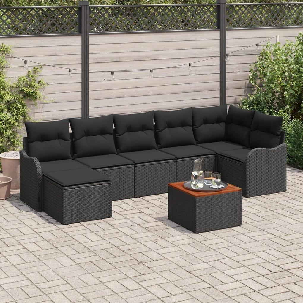 Set de Canapea de Grădină vidaXL 8 Piese cu Pernă Negru Poliratan Acacia