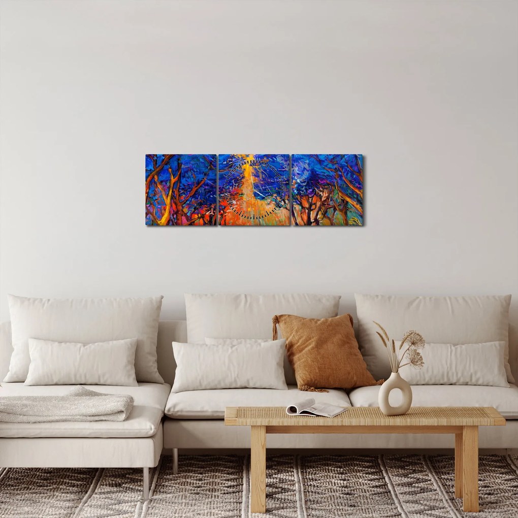 Tablou - Coroane de copac de toamnă, impresionism modern (cu ceas) (90x30 cm)