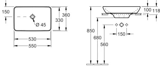Villeroy & Boch 411355R1 - Lavoar pentru blat VENTICELLO 55,5x36 cm ceramică/albă