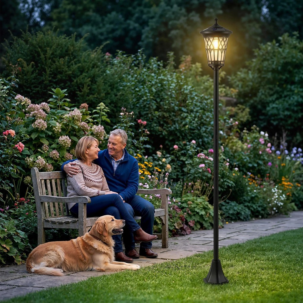 Outsunny Set de 2 Felinare Solare pentru Grădină cu Înălțime Reglabilă 2 Moduri de Intensitate IP44 Impermeabil pentru Terasă Curte Negru | Aosom Romania