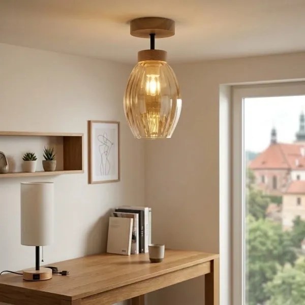 BRILAGI - LED Lustra aplicată R GLASS 1xE27/60W/230V Ø 17 cm stejar/bej fumuriu