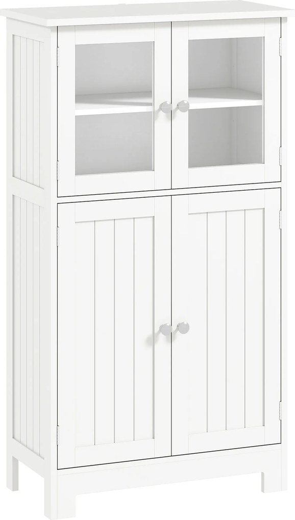 kleankin Mobile Bagno con 2 Armadietti e Ante in Vetro, Mobiletto Bagno Salvaspazio con Ripiano Regolabile, Armadietto da Terra per Sala da Pranzo, Salotto, Soggiorno, Cucina, 60x30x108.5 cm, Bianco | Aosom Romania
