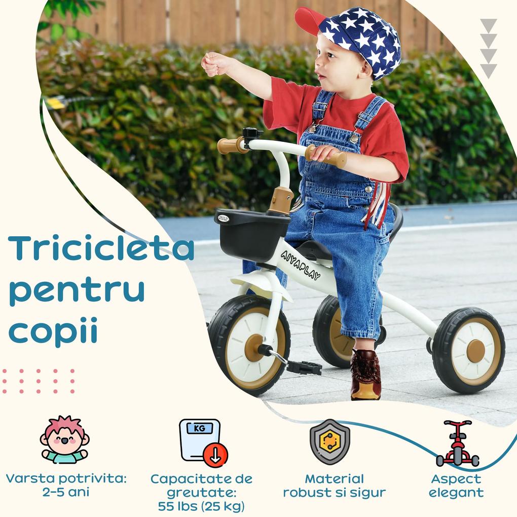 Tricicleta pentru Copii de 2-5 ani, Tricicleta pentru Copii cu Scaun Reglabil, Cos, Clopotel, Alb 70,5x50x58cm AIYAPLAY | Aosom RO