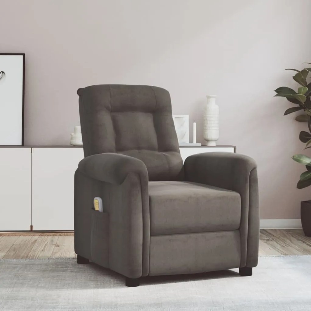 3093314 vidaXL Fotoliu de masaj cu ridicare, gri închis, textil microfibră