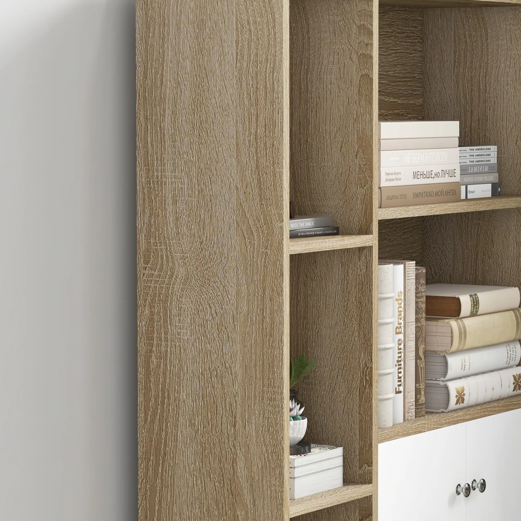 HOMCOM Bibliotecă scandinavă mobilier de depozitare dim. 80L x 23,5l x 123H cm 5 nișe ușă placard 2 picioare subțiri inclinate | Aosom Romania