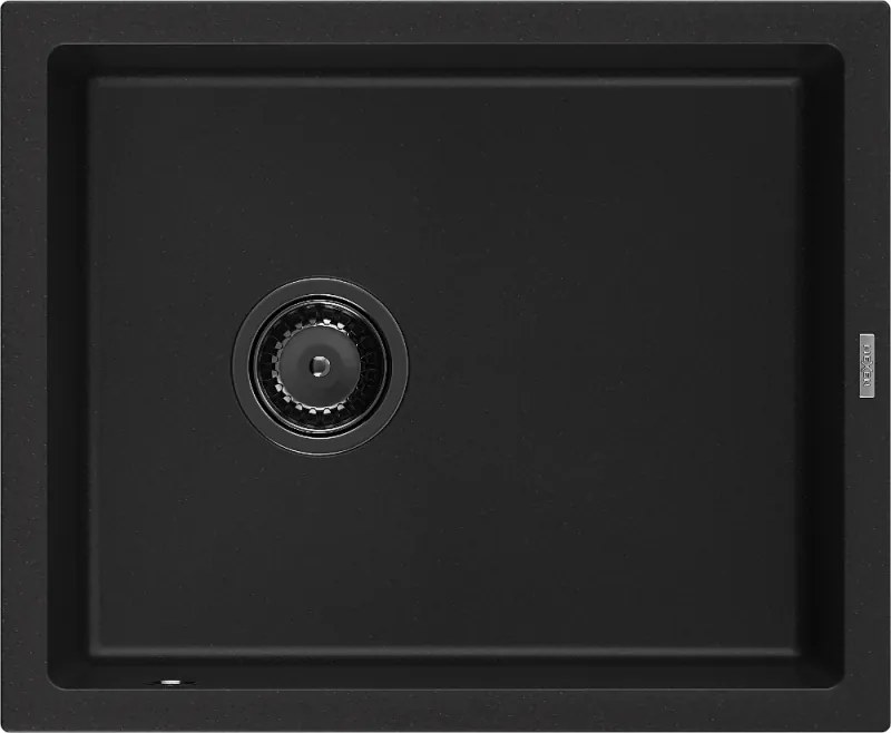 Mexen Pedro chiuvetă de bucătărie din granit cu 1 compartiment 560 x 460 mm, neagră, sifon negru - 6508561000-77-B