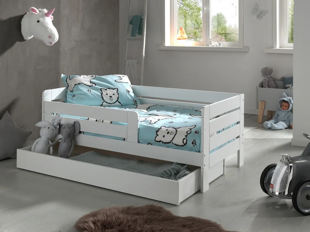 Set TODDLER format în Pat copii pentru copii mici (70 x 140 cm) cu sertar de depozitare.