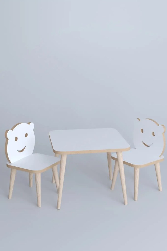 Resigilat:Set masa+ 2 scaune pentru copii Bambi Homs alb