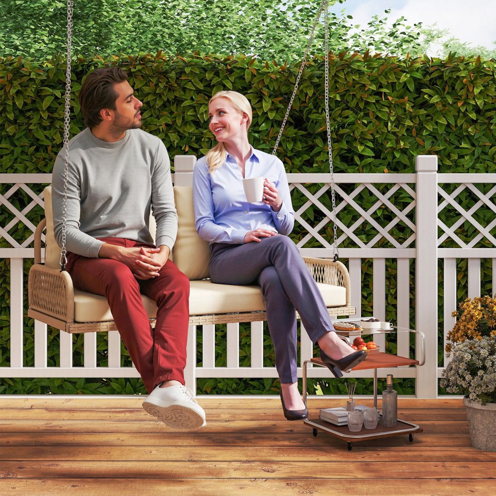 Outsunny Balansoar Hollywood 2 locuri din ratan, leagăn de grădină cu perne și lanțuri, până la 240 kg 115 x 66 x 44 cm Bej | Aosom Romania