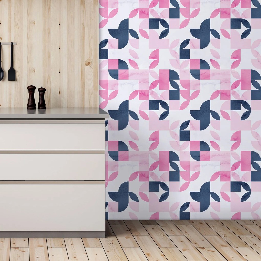 Tapet - Model geometric retro în tonuri de roz