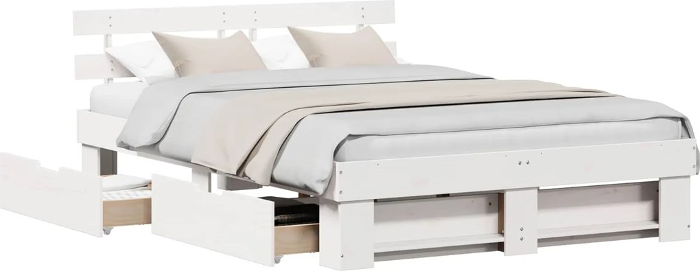 vidaXL Cadru de pat cu headboard Alb 150 x 200 cm Lemn de pin masiv