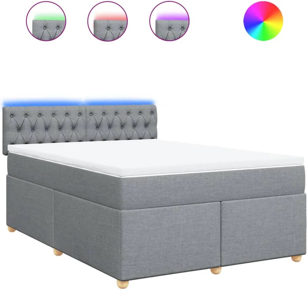 vidaXL Pat box spring cu saltea, gri deschis, 140x190 cm, textil
