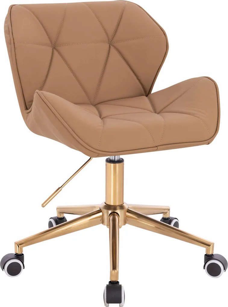 HR111K Scaun Caramel Piele Ecologica Premium Soft cu Bază Aurie