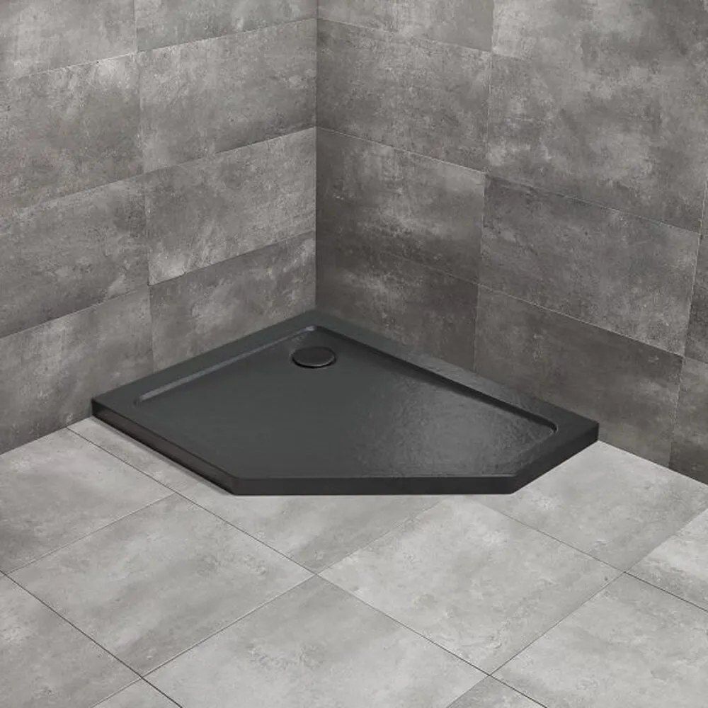 Cadita dus pentagonala Radaway Doros PT E Stone 100x80 cm acril negru stanga